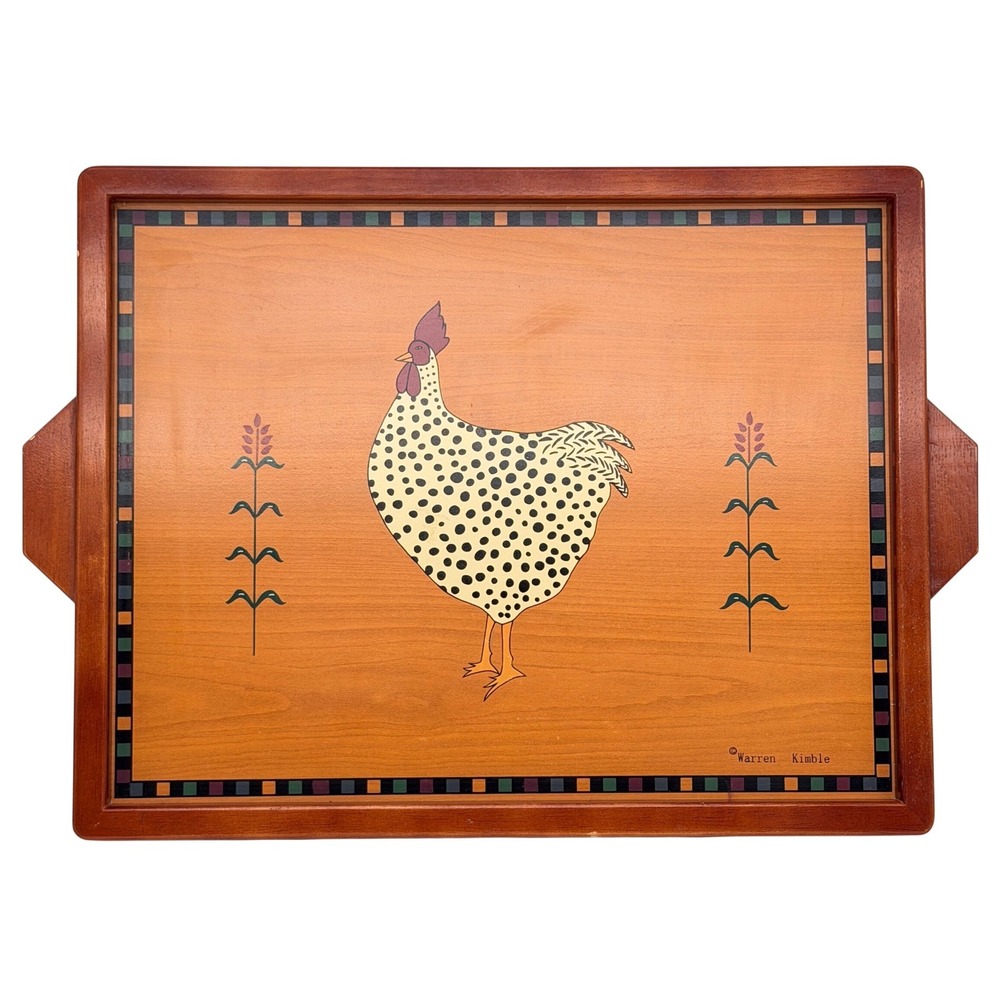 Warren Kimble Sakura Country Quartet Wooden Serving Tray Chicken Folk Art